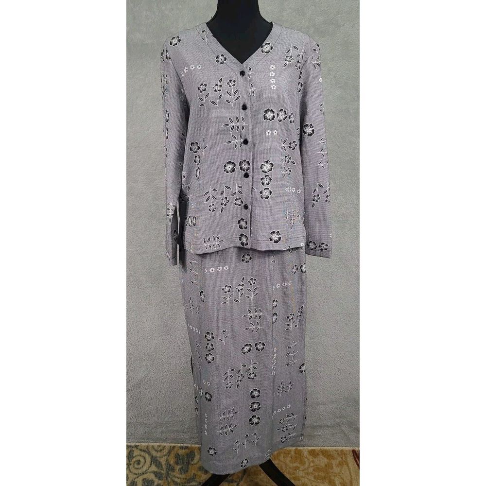 VTG Pendelton Womens Skirt Suit Sz 8‎ Gray Houndstooth Embroidered Flowers